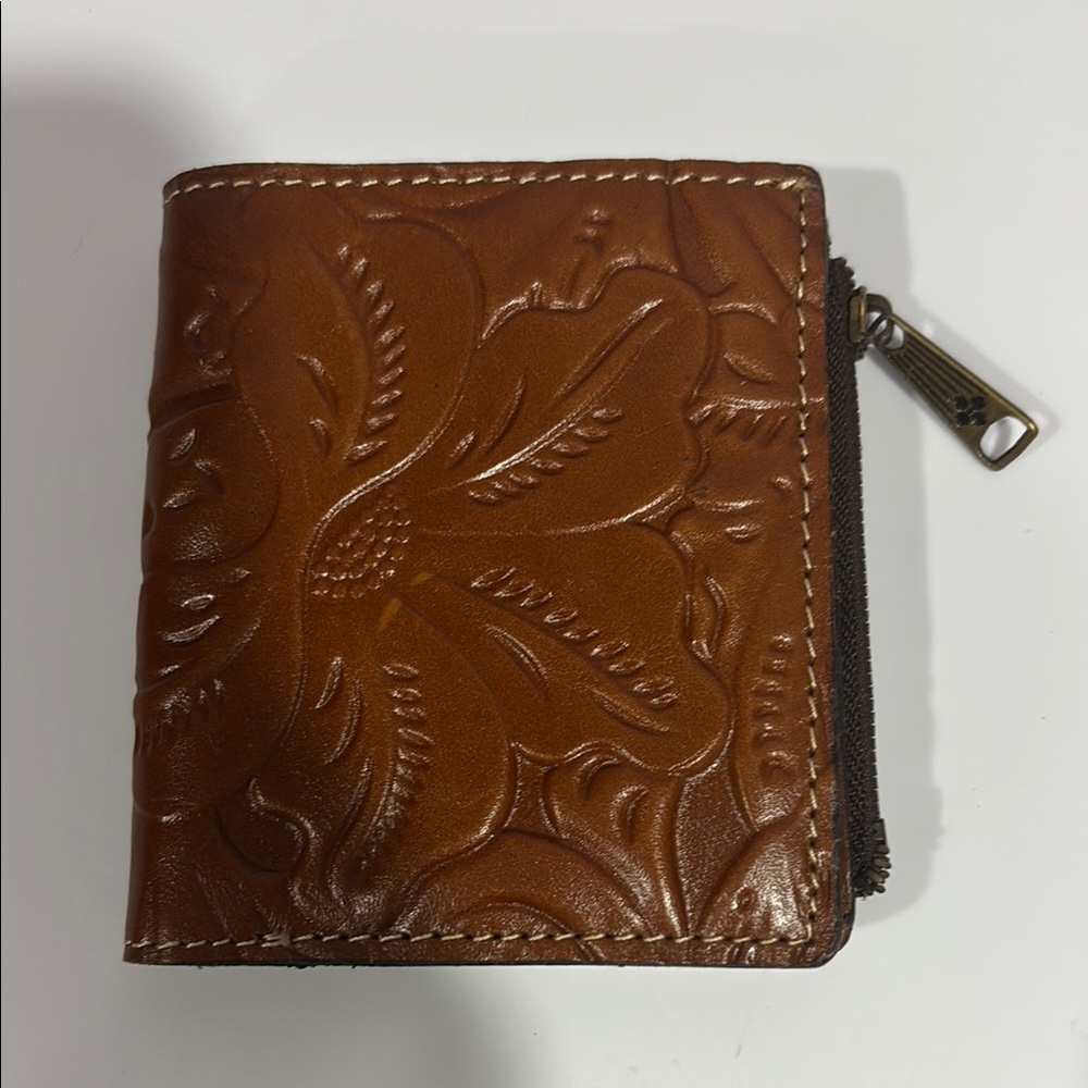 Patricia Nash Brown Leather Key Card Holder with Intricate Embossing